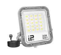 Willpower Projecteurs LED d'extérieur 30 W 3000 lm, lumières de sécurité LED 6000 K, blanc froid, lampe de travail IP66 étanche pour jardin, garage, cour, pelouse, cour, atelier, terrasse, câble de 1
