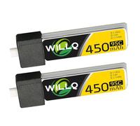 WILLQ 3.8V Batterie Lithium 300 mAh/450 mAh 1S1P à taux de décharge élevé 75C/95C pour Drone de Course FPV d'intérieur (Lot de 2),450mah 95c 1s1p bt2.0