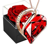 Willuck Boîte rose stabilisée, conservée avec collier coeur cristal rouge, rose éternelle avec pendentif rubis argent 925 femme, fête des mères anniversaire de mariage pour elle