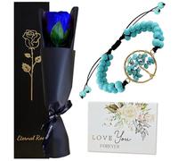 Willuck Rose éternelle naturelle avec tige, fleurs bleues préservées, rose Real Forever Bloom, Bouquets romantiques pour femme en cadeaux de Saint-Valentin, fête des mères, Noël, anniversaire et