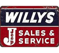 Willys Jeep Sales and Service Poster rétro en métal peint en fer pour décoration murale de bar, café, garage, fête, salle de jeux