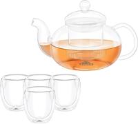 Wilmax 4 verres à double paroi & 1 set de théière, WL-888815/A-888761/A4
