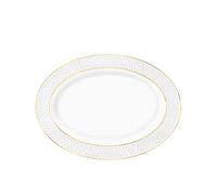 Wilmax - Assiette ovale avec motif doré - 1 pièce - 35 x 25 cm - Assiette plate en porcelaine blanche - table - Lavable au lave-vaisselle à dessert - Emballée dans un élégant coffret cadeau