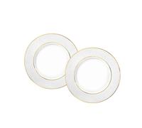 Wilmax - Lot de 2 assiettes à dessert en porcelaine blanche - Avec motif doré - Passe au lave-vaisselle - Diamètre : 15 cm