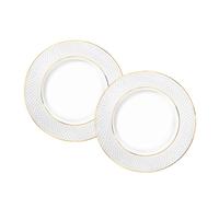 Wilmax - Assiettes avec motif doré - 2 pièces - Ø 20 cm - Assiettes à dessert en porcelaine blanche - Assiettes plates - Lavables au lave-vaisselle - Assiettes à petit-déjeuner - Assiettes à dessert