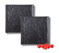 Wilmax - Assiettes carrées - 2 pièces - Aspect pierre - Ne ternissent pas - Adaptées au four - Lavables au lave-vaisselle - Adaptées au contact alimentaire - 27 x 27 cm