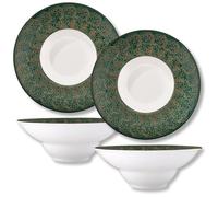 Wilmax - Assiettes décoratives - 2 pièces - Ø22,5 cm - Assiettes creuses en porcelaine - Plate - Lavables au lave-vaisselle - à petit-déjeuner - Assiettes à dessert