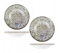 Wilmax - Assiettes décoratives - 2 pièces - Ø27cm - Assiettes creuses en porcelaine - Plate - Lavables au lave-vaisselle - à petit-déjeuner - Assiettes à gâteau