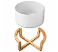 Wilmax - Bol en porcelaine avec support en bambou - 3630 ml - Saladier - pour snacks, salades - Ø 23 cm - Corbeille à fruits, à céréales - Élégant et résistant aux rayures