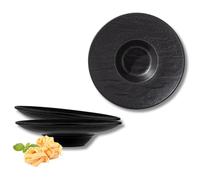 Wilmax - Bols profonds - 2 pièces 27 cm / 250 ml - Assiettes à pâtes noires - Texture pierre naturelle - Pour pâtes, soupes, salades, plats principaux - Assiette à soupe résistante aux rayures