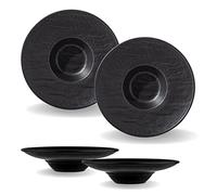 Wilmax - Bols profonds - 2 pièces 27 cm / 250 ml - Assiettes à pâtes noires - Texture pierre naturelle - Pour pâtes, soupes, salades, plats principaux - Assiette à soupe résistante aux rayures