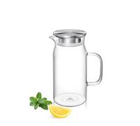 Wilmax - Carafe en verre avec couvercle en acier inoxydable - 1000 ml - Carafe pour boissons chaudes ou froides - Carafe à eau en verre borosilicate - Cruche en verre pour thé, jus - Pichet à eau