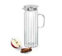 Wilmax - Carafe en verre avec couvercle en acier inoxydable - 1500 ml - Carafe à eau en verre strié - Pichet à eau pour jus, eau, thé glacé, lait - Lavable au lave-vaisselle