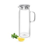 Wilmax - Carafe en verre avec couvercle en acier inoxydable - 1500 ml - Carafe pour boissons chaudes ou froides - Carafe à eau en verre borosilicate - Carafe en verre pour thé, jus - Pichet à eau