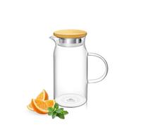 Wilmax - Carafe en verre avec couvercle en bambou - 1000 ml - Carafe pour boissons chaudes ou froides - Carafe à eau en verre borosilicaté - Pichet en verre pour thé, jus, lait - Pot en verre