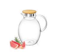 Wilmax - Carafe en verre avec couvercle en bambou - 2400 ml - Carafe pour boissons chaudes ou froides - Carafe à eau en verre borosilicaté - Pichet en verre pour thé, jus, lait - Pichet en verre