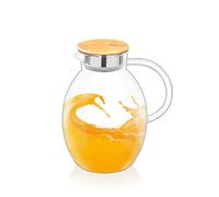 Wilmax - Carafe en verre avec couvercle en bambou - 2400 ml - Carafe pour boissons chaudes ou froides - Carafe à eau en verre borosilicaté - Pichet en verre pour thé, jus, lait - Pichet en verre