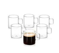 Wilmax - Verres à thé et à café avec anse - Lot de 6-100 ml - Verres pour boissons chaudes et froides - Tasses à café - Verres à vin chaud - Verres à jus de fruits - Verres à eau - Tasses en verre