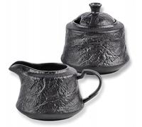 Wilmax - Ensemble sucrier + pot à lait - 2 pièces - Récipients pour lait et sucre en porcelaine - Noir - Distributeur de sucre avec couvercle - Service à café pour lait, café, thé