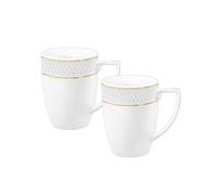 Wilmax - Lot de 2 tasses à thé et à café - 450 ml - Mug en porcelaine avec motif doré - Lot de mugs - Mug pour thé, cappuccino - Blanc