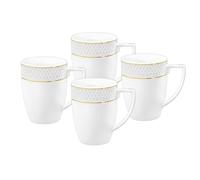 Wilmax - Lot de 4 tasses à thé et à café - 450 ml - Tasse à café en porcelaine avec motif doré - Lot de tasses - Tasse pour thé, cappuccino - porcelaine - Blanc