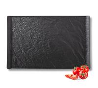 Wilmax - Plat de service en porcelaine - Imitation pierre naturelle - Pour sushis, charcuterie, fromage - Sûr - Résistant aux rayures - Lavable au lave-vaisselle - Idée cadeau - Noir