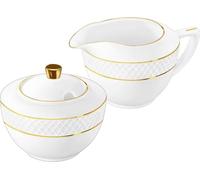 Wilmax - Ensemble sucrier + pot à lait - 2 pièces - Récipients pour lait et sucre en porcelaine avec motif doré - Blanc - Salière avec couvercle - Service à café pour lait, café et thé