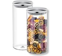 Wilmax pot en verre, set de 2 avec couvercle métallique, 1300 ml WL-888516/A