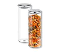 WILMAX - Récipients en verre avec couvercle métallique - Pots à épices - Boîtes de conservation avec couvercle à vis - Boîte de rangement pour cuisine - Lavable au lave-vaisselle 2 pièces 1800 ml