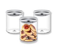 WILMAX - Récipients en Verre avec Couvercle métallique - Pots à épices - Boîtes de Conservation avec Couvercle à vis - Rangement pour la Cuisine - Lavable au Lave-Vaisselle, Lot de 3, 760 ML