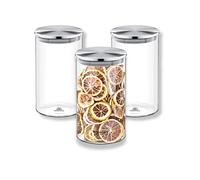 WILMAX - Récipients en verre avec couvercle métallique - Pots à épices - Boîtes de conservation avec couvercle à vis - rangement pour la cuisine - Lavable au lave-vaisselle, lot de 3, 1100 ml