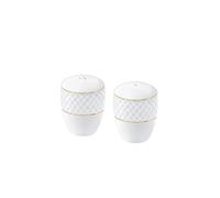 Wilmax - Salière et poivrière en porcelaine avec motif doré - lot de 2 - blanc - saupoudreuse - décoration de cuisine pour la maison, le restaurant - élégant