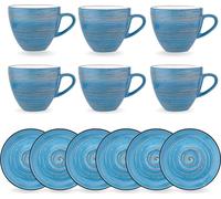 Wilmax - Tasses à expresso en spirale avec soucoupes - Lot de 6-75 ml - porcelaine - Tasses à expresso - Tasses à thé - Tasses à café 6 personnes