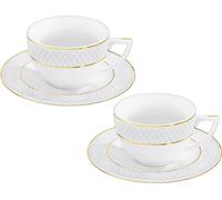 Wilmax set de tasses à thé & soucoupes avec lignes dorées, 240 ml, 2 pièces, WL-880102404/AB2