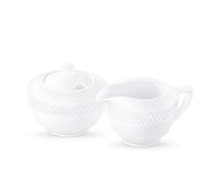Wilmax - Sucrier + ensemble pot à lait - 2 pièces - Récipient à lait et sucre en porcelaine - Blanc - Distributeur de sucre avec couvercle - Lavable au lave-vaisselle - pour café au lait, thé