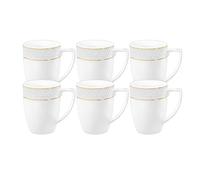 Wilmax - Tasses à thé et à café, lot de 6-450 ml - Tasse à café en porcelaine avec motif doré - Lot de tasses - Tasse pour thé, cappuccino - Blanc