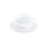 Wilmax - Tasses avec soucoupes - Lot de 6-240 ml - porcelaine - Blanc - Service de table pour 6 personnes - Set de tasses pour café, thé, desserts - Service à thé