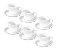 Wilmax - Tasses avec soucoupes - Lot de 6-75 ml - porcelaine - Blanc - Service de table pour 6 personnes - Service de tasses pour café, thé, desserts et à thé