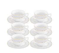 Wilmax - Tasses avec soucoupes - Motif doré - Lot de 6-90 ml - Tasses à café en porcelaine - Blanc - Service de table pour 6 personnes - Set de tasses pour café, thé, desserts