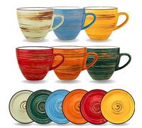 Wilmax - Tasses SPIRAL avec soucoupes - Lot de 6-300 ml - Set de tasses - Tasses à café en porcelaine - Tasses à thé - Gobelets Pour boissons, desserts, café - Design moderne