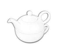 Wilmax - Théière en porcelaine OLIVIA - Tasse et réchaud - 2 en 1-375/340 ml - Pratique - Ergonomique - Pour les amateurs de thé - Lavable au lave-vaisselle et au micro-ondes - Blanc
