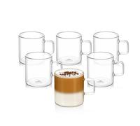 Wilmax - Verres à thé et à café avec anse - Lot de 6-200 ml - Verres pour boissons chaudes et froides - Gobelets à café - Verres à vin chaud - Verres à jus de fruits - Verres à eau - Tasses en verre