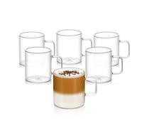 Wilmax - Verres à thé et à café avec anse - Lot de 6-320 ml - Verres pour boissons chaudes et froides - Gobelets à vin chaud - Verres à jus de fruits, à eau - Tasses - Passe au lave-vaisselle