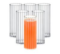 Wilmax - Verres en verre cannelé - Lot de 6-350 ml - Verres pour eau, jus, limonade, thé, café glacé, cocktails - Verres à eau - Verres à jus - Lavables au lave-vaisselle