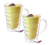 Wilmax - Verres isothermes avec anse Bubble - 300 ml - Lot de 2 - Verres à double paroi pour eau, thé, café - Gobelets pour boissons chaudes et froides - Lavables au lave-vaisselle