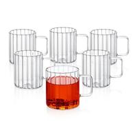 Wilmax - Verres isothermes avec anse - Lot de 6-400 ml - Verres en verre cannelé pour l'eau, le thé, le café - Verres à thé et à café - Gobelets - Lavables au lave-vaisselle
