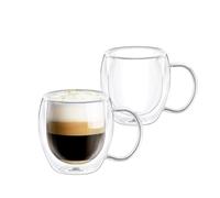 Wilmax - Verres thermiques à double paroi avec anse - Lot de 2-250 ml - Verres à boire - Tasses thermiques - Verre à thé - Lot de verres à latte macchiato - Verres à café - Verres à cappuccino