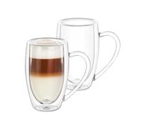 Wilmax - Verres thermiques à double paroi avec anse - Lot de 2-300 ml - Verres à café - Lot de verres à latte macchiato - Verres à cappuccino - Verres à thé - Verres à boire - Tasses thermiques