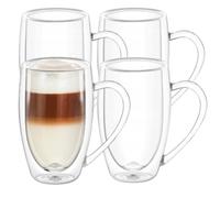 Wilmax Lot de 4 verres isothermes à double paroi avec anse - 500 ml - Verres à latte macchiato - Verres à cappuccino avec anse - Verres à café - Verres à thé - Verres à boire - Tasses thermiques