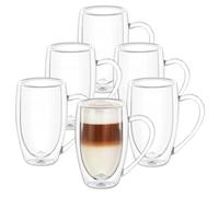 Wilmax - Verres thermiques à double paroi avec anse - Lot de 6-300 ml - Verres à café - Lot de verres à latte macchiato - Verres à cappuccino - Verres à thé - Verres à boire - Tasses thermiques